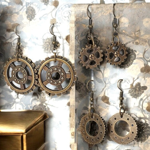 Bundle 3 Pr. Steampunk Dangles…Gears Earrings - Picture 2 of 5